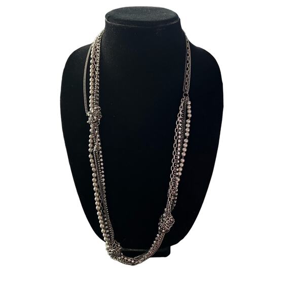 J. Crew Long Silver Tone Necklace - Picture 1 of 10